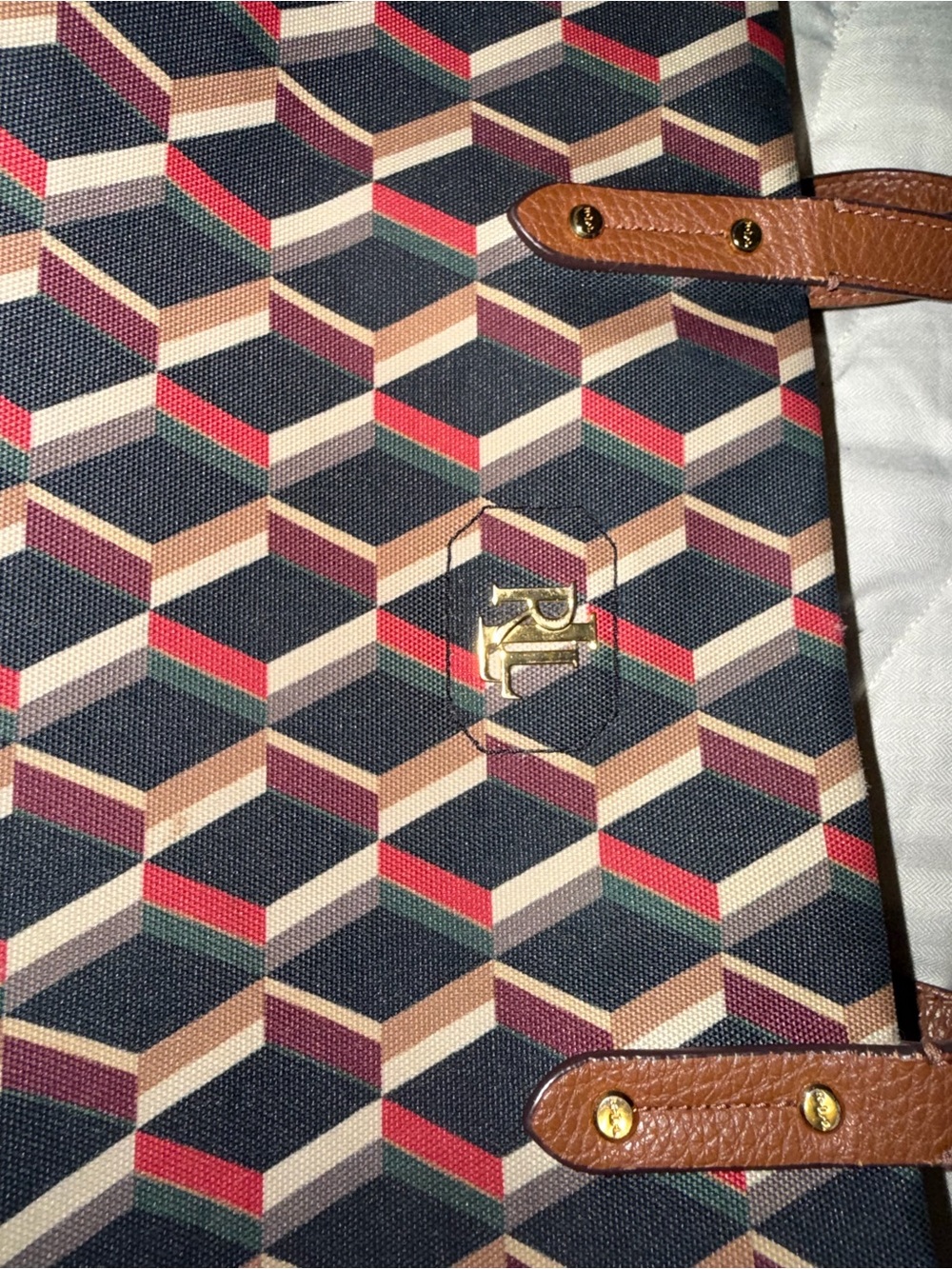 Lauren Ralph Lauren Geometric Pattern Tote Bag in Brown and Tan - Picture 11 of 11